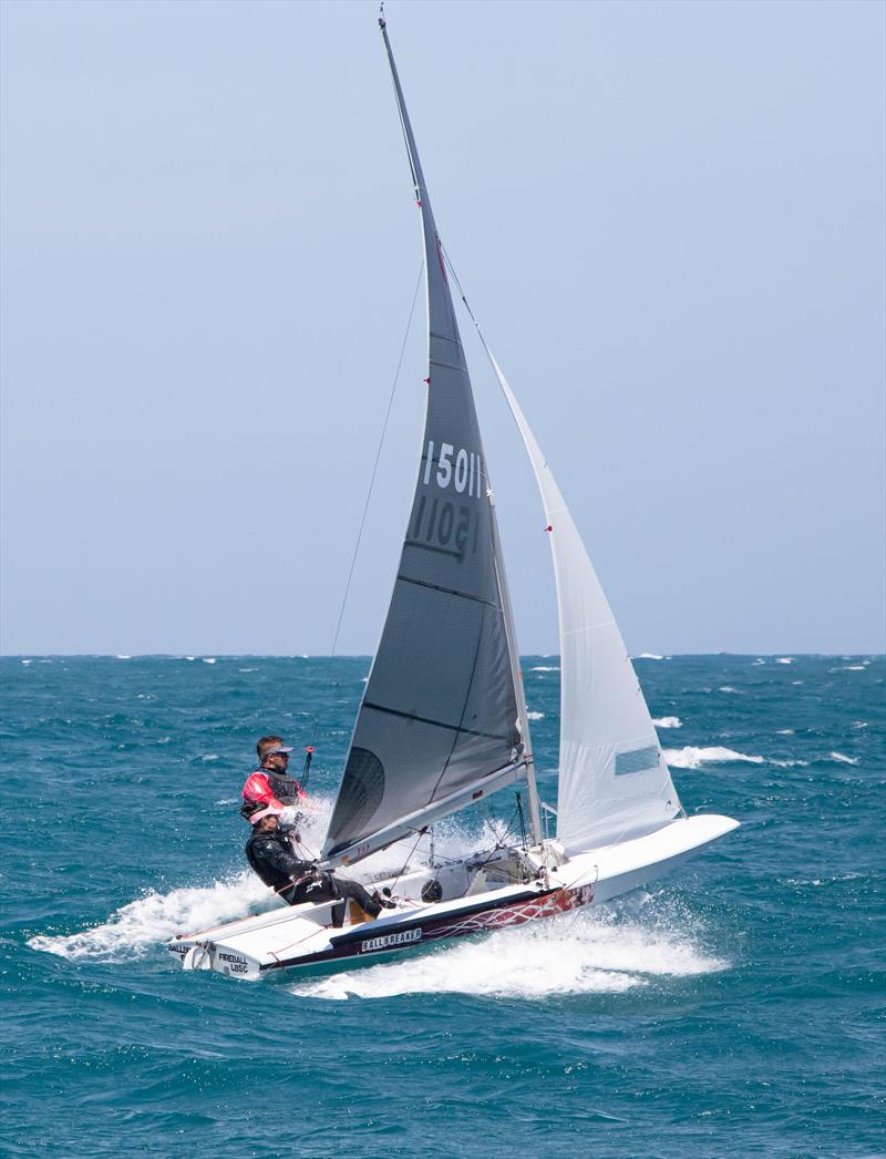 Jalina Thompson-Kambas and Nathan Stockley powering upwind during the Fireball Australian Championship photo copyright Shirley Stanford taken at Portland Yacht Club, Australia and featuring the Fireball class