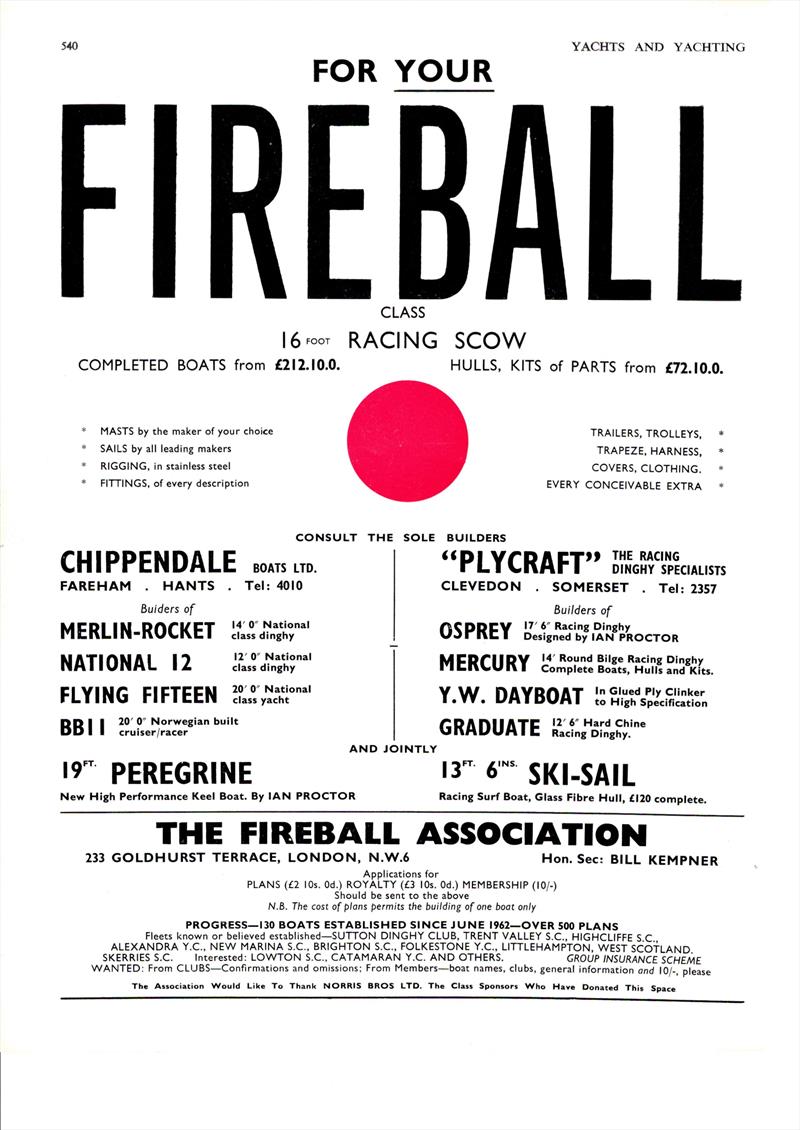Advert from Yachts & Yachting in 1963 photo copyright UKFA taken at  and featuring the Fireball class