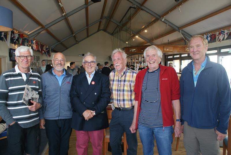 Seldén Fireball 60th Anniversary Celebration at HISC (l-r) : Dave Sayce, Ken Brackwell (World Champ 1973), Steve Sampson, Sten Warfvinge (World Champ 1972),  John Caig (World Champ 1970 & 1971) and Chris Kirk photo copyright Chris Turner taken at Hayling Island Sailing Club and featuring the Fireball class