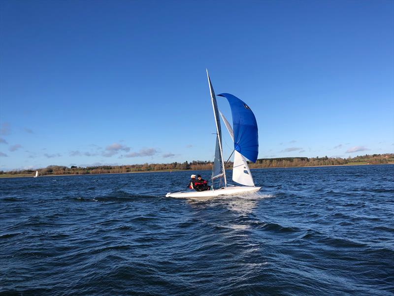Second placed Mike Deane and Paul Disney in their Fireball during the Draycote Water Brass Monkey Pursuit Race photo copyright Mark Dunkley taken at Draycote Water Sailing Club and featuring the Fireball class