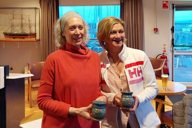 Cariosa Power and Marie Barry collect their Frostbite Mugs - Viking Marine DMYC Frostbite Series 2 day 3 photo copyright Cormac Bradley taken at Dun Laoghaire Motor Yacht Club and featuring the Fireball class