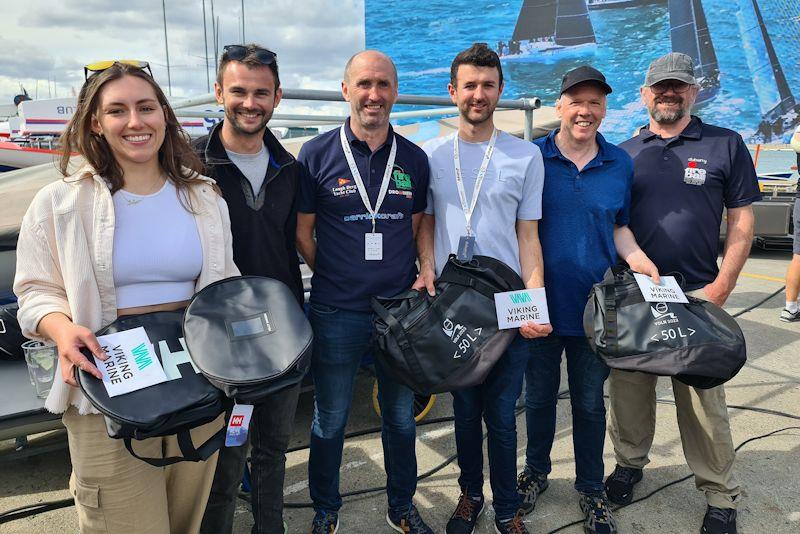 (L-R) overall Fireball winners Cara McDowell and Josh Porter, 2nd Ossian Geraghty and Adrian Lee, and 3rd Jon Evans and Aidan Caulfield at the Volvo Dun Laoghaire Regatta photo copyright Frank Miller taken at Dun Laoghaire Motor Yacht Club and featuring the Fireball class