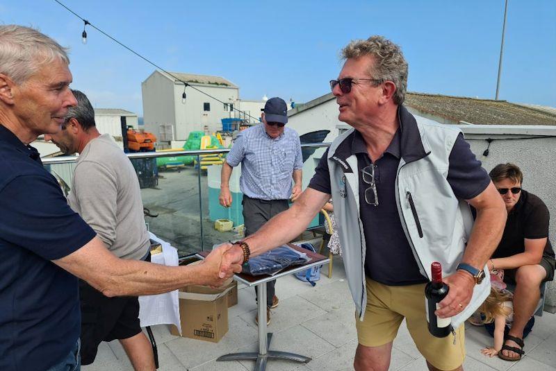 Neil Cramer thanks Race Officer Michael Conway - Fireball Irish National Championship at Waterford Harbour photo copyright Frank Miller taken at Waterford Harbour Sailing Club and featuring the Fireball class