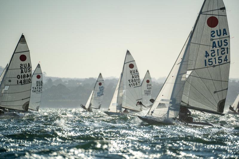 The late racing took place not long before sunset - Fireball Worlds at Geelong day 1 photo copyright Alex Dare, Down Under Sail taken at Royal Geelong Yacht Club and featuring the Fireball class