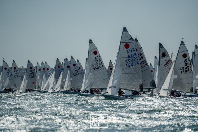 The 58-boat fleet racking up for the first start - Fireball Worlds at Geelong day 1 - photo © Alex Dare, Down Under Sail