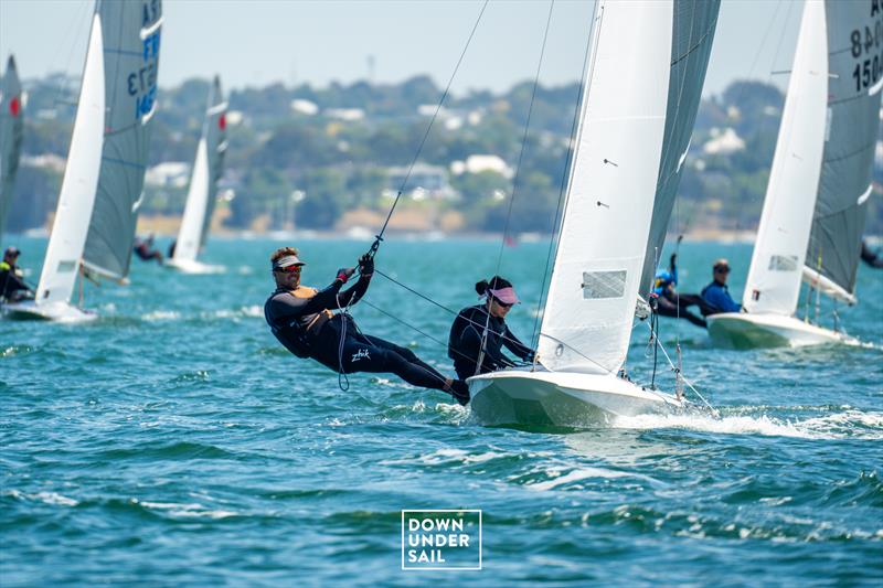 Jalina Thompson-Kambas and Nathan Stockley clinch a race win in light airs - Fireball Worlds at Geelong day 2 - photo © Alex Dare, Down Under Sail