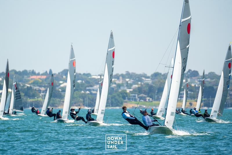 Light winds were on the menu for the opening race - Fireball Worlds at Geelong day 2 photo copyright Alex Dare, Down Under Sail taken at Royal Geelong Yacht Club and featuring the Fireball class