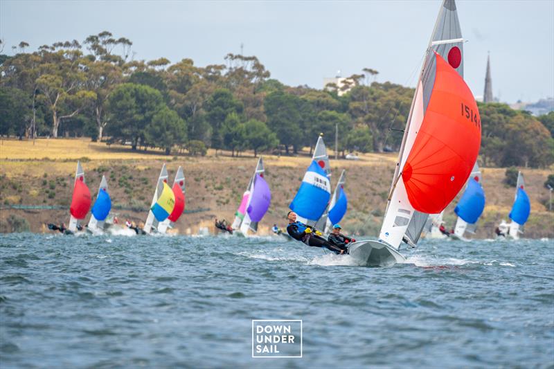 DJ Edwards and Vyv Townend on Mondo are in the mix after six races - Fireball Worlds at Geelong day 4 photo copyright Alex Dare, Down Under Sail taken at Royal Geelong Yacht Club and featuring the Fireball class