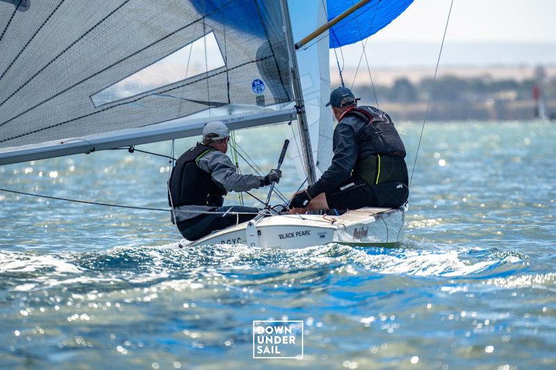 Brendan Garner and Ben O'Brien on Black Pearl are sitting third overall - Fireball Worlds at Geelong day 5 photo copyright Alex Dare, Down Under Sail taken at Royal Geelong Yacht Club and featuring the Fireball class