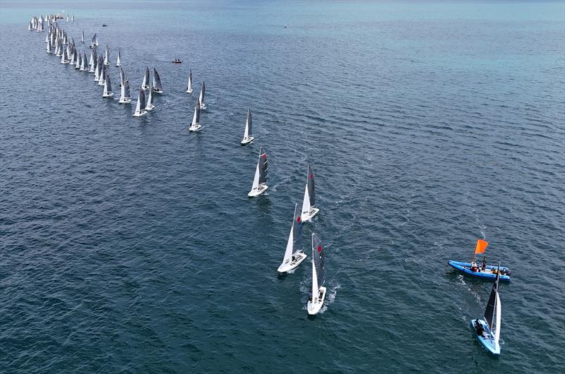 Race 3 start on Day 2 of the 2026 Fireball World Championship at the Royal Torbay Yacht Club - photo © Mark Jardine