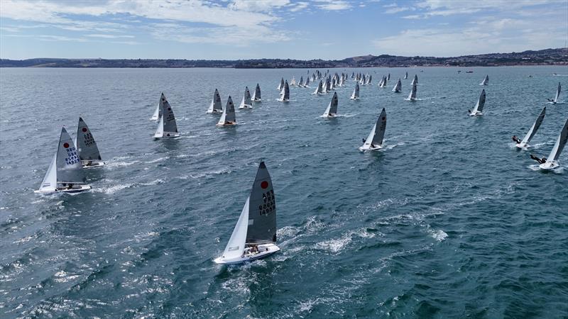 The fleet upwind during Race 6 on Day 3 of the 2026 Fireball World Championship at the Royal Torbay Yacht Club photo copyright Mark Jardine taken at Royal Torbay Yacht Club and featuring the Fireball class
