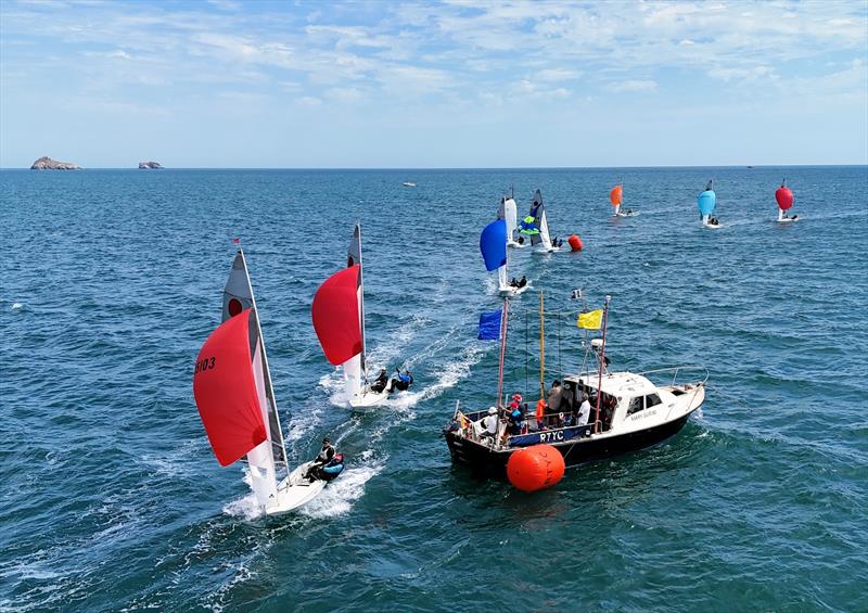 Race 5 finish on Day 3 of the 2026 Fireball World Championship at the Royal Torbay Yacht Club - photo © Mark Jardine