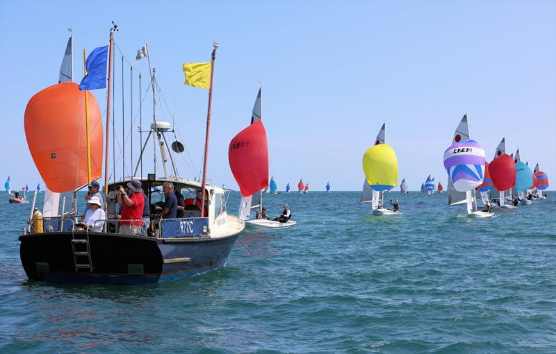 Coming into the finish line in the final race on Day 5 of the 2026 Fireball World Championship at the Royal Torbay Yacht Club photo copyright Mark Jardine taken at Royal Torbay Yacht Club and featuring the Fireball class