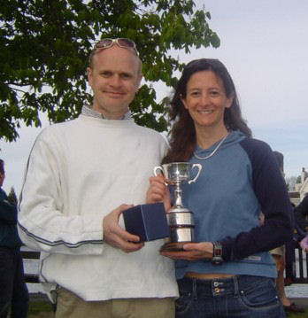 Tony Gunstone & Lucie Buck (Castaways) with the Elizabeth Cup at Tamesis photo copyright John Dunkley taken at Tamesis Club and featuring the Firefly class