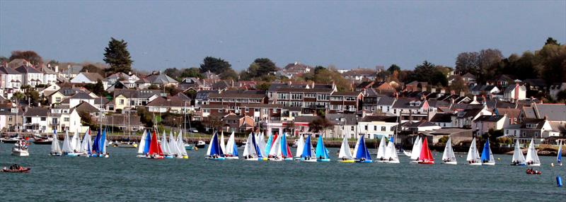 Fireflies line up for a start on Saturday during the University Fleet Racing Championships photo copyright Tony Mapplebeck taken at Mount Batten Centre for Watersports and featuring the Firefly class