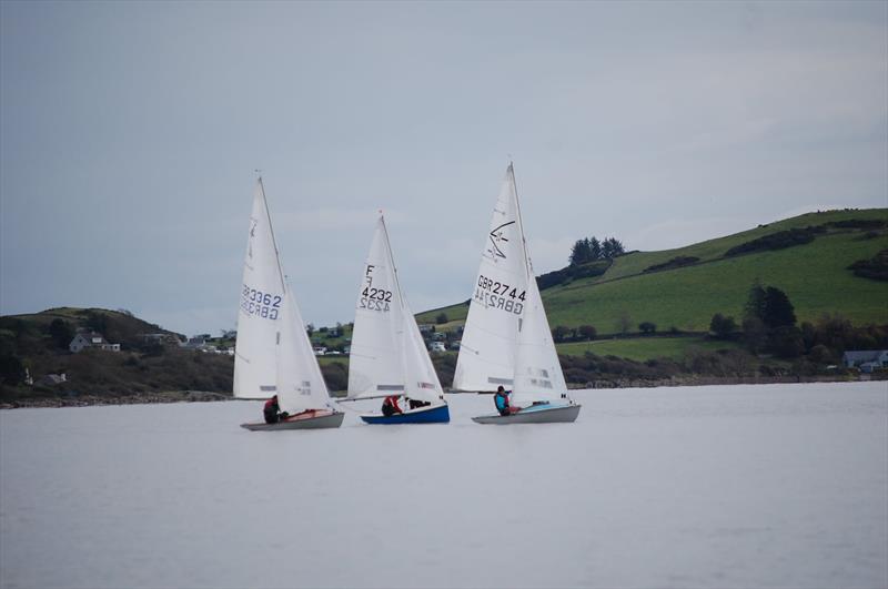 Light airs sailing and making a race of it: Ian & Margaret Purkis, Firefly (centre) squeezing every ounce of energy from the light wind, in process of overtaking both the Flying Fifteens during the Solway Yacht Club Bumfreezer Series  photo copyright Solway YC taken at Solway Yacht Club and featuring the Firefly class