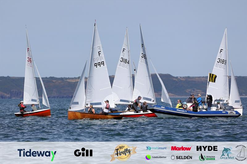 Will Pank and Matilda Wilson on pathfinder duty for the Race 2 Gate Start on Day 2 of the 80th Anniversary Firefly Nationals at Tenby - photo © Mark Jardine
