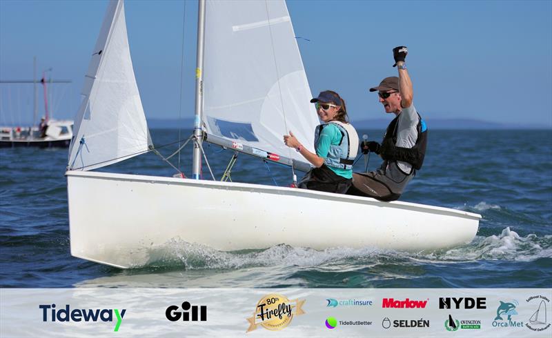 Jamie and Silvie McEwen win the first race on Day 5 of the 80th Anniversary Firefly Nationals at Tenby - photo © Mark Jardine