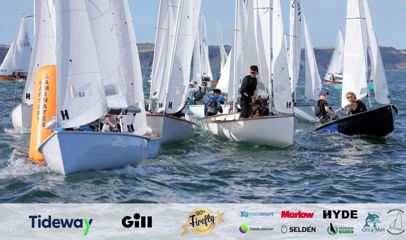 A tight leeward mark rounding on Day 5 of the 80th Anniversary Firefly Nationals at Tenby - photo © Mark Jardine