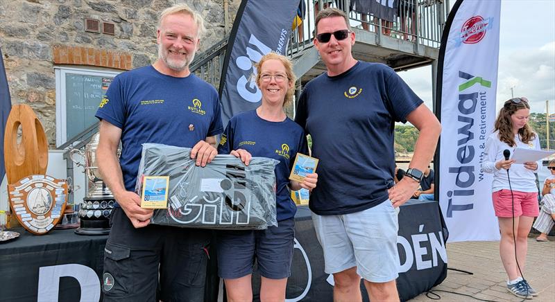 Steve Tylecote and Tasha Armstrong - second in the Firefly Nationals - with TSC Commodore Marc Shepherd - photo © Mark Jardine
