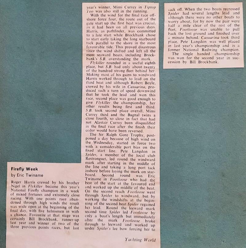 Eric Twiname's report on the 1969 Firefly Nationals and Gore race at Weymouth photo copyright Dawn Langdon taken at Weymouth Sailing Club and featuring the Firefly class