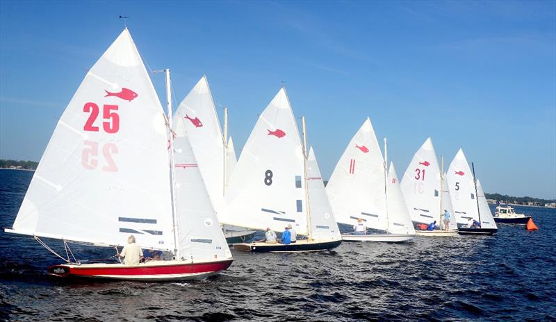 David (DJ) Johnson (#5) with Helen Welch and David Richards got a bow out clean start on their way to the 2021 Fish Class World Championship Regatta in a 15-point tiebreaker over Tom Pace (#31) and his crew Brandon Addison and Stuart McMillan.  - photo © Talbot Wilson