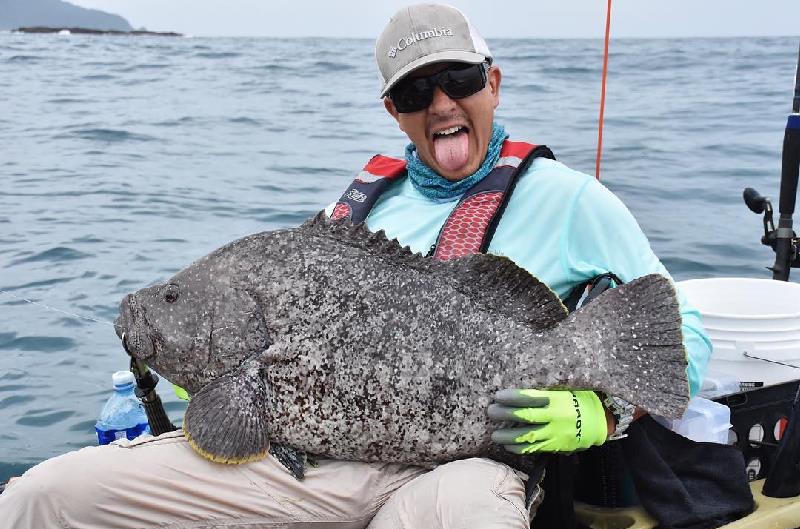Angler Ricci Chavez caught this potential All-Tackle world record leather bass (Dermatolepis dermatolepis) on August 12, 2018 while fishing out of Los Buzos Panama Kayak Fishing Lodge photo copyright IGF taken at  and featuring the Fishing boat class