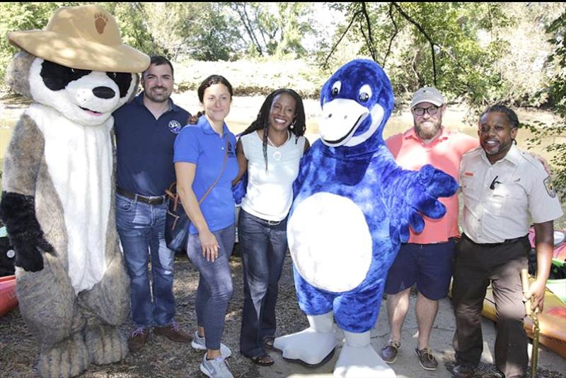 From left: Joined by mascots, USA CCO Director Forrest Parker; Jaclyn Rhoads, Friends of Heinz Refuge; DOI DA Secretary for Fish, Wildlife & Parks Aurelia Skipwith; DOI SDD, Intergovernmental & External Affairs Ben Cassidy; & JHNWR Manager Lamar Gore photo copyright Union Sportsmen’s Alliance taken at  and featuring the Fishing boat class