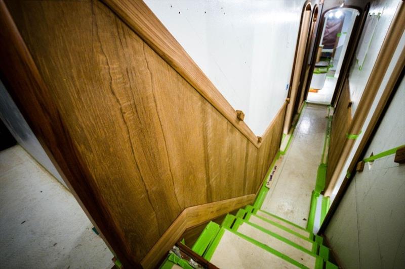 Teak wainscoting - Bayliss 75' - photo © Bayliss Boatworks