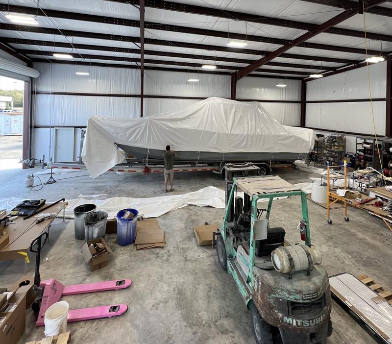 Haze Gray 35IFC with twin 300 HP Mercury V8 Verados  - photo © Insetta Boatworks