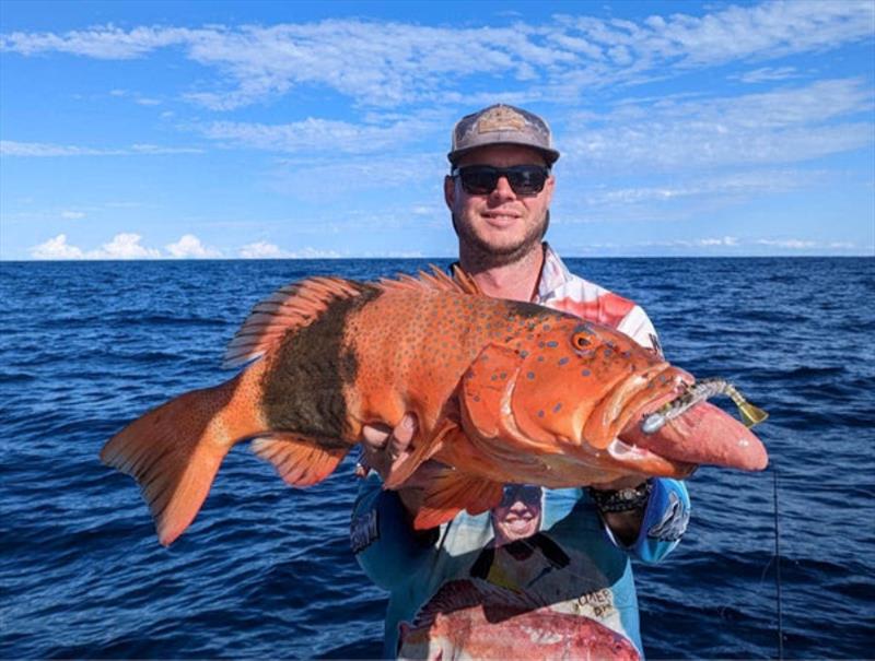 Callum with a solid rambo coral trout, which took a liking to a hopped Zerek Live Shrimp - photo © Fisho's Tackle World