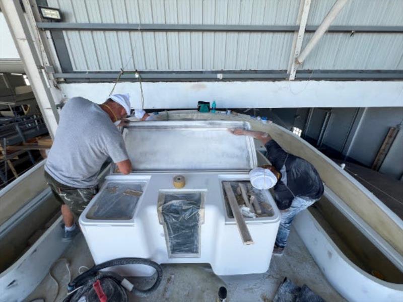 Hull #8 - Bernard prepping bridge console photo copyright Michael Rybovich & Sons taken at  and featuring the Fishing boat class