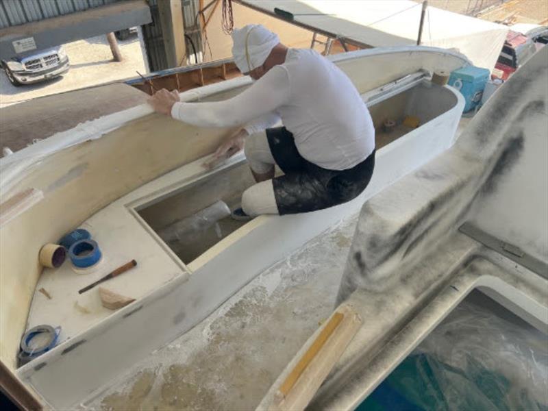 Hull #8 - Prepping bridge interior for paint photo copyright Michael Rybovich & Sons taken at  and featuring the Fishing boat class