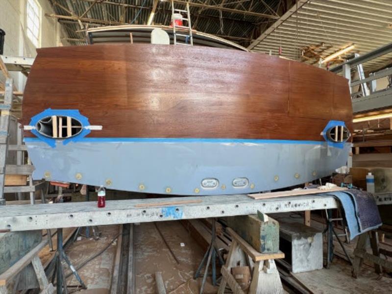 Hull #9 - Transom exhaust installed - photo © Michael Rybovich & Sons