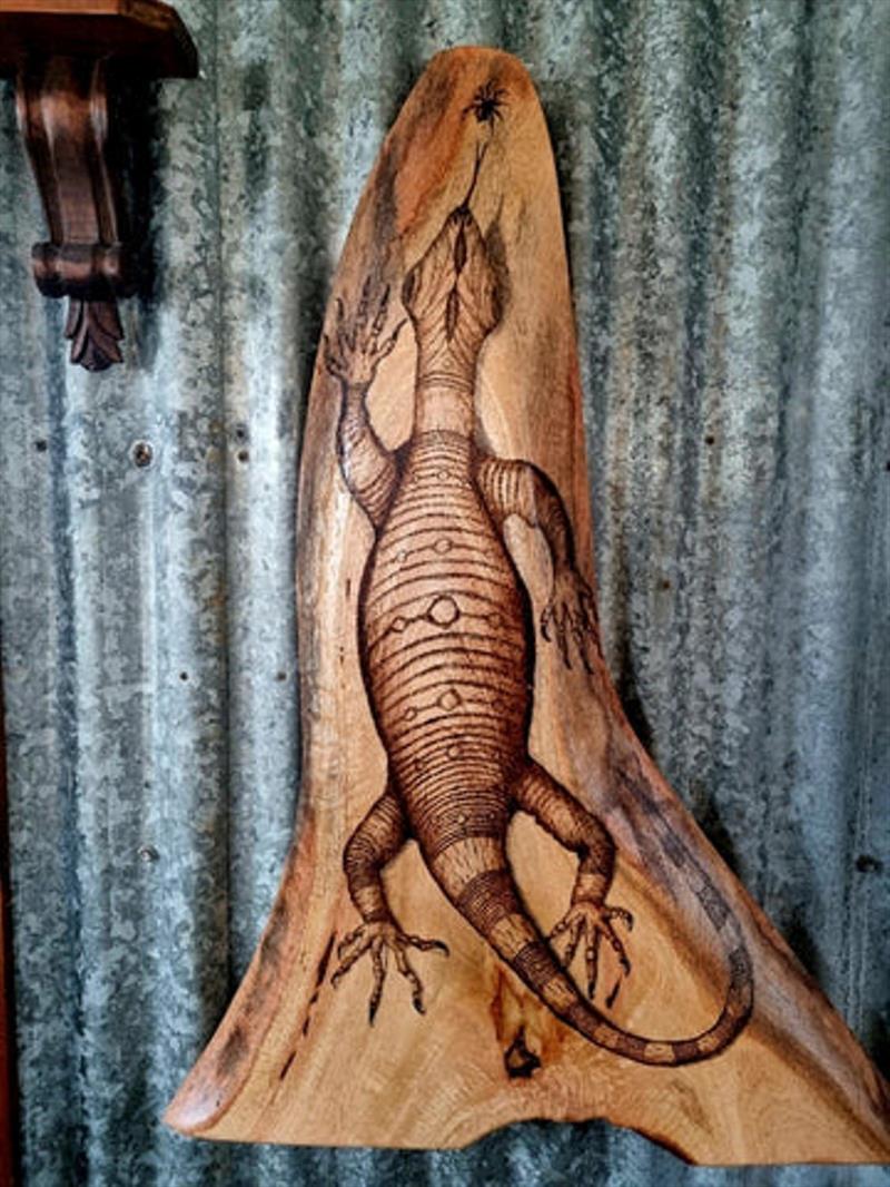 Custom-designed artwork from Tony Gaunt is highly sought after. Contact Fisho's or Tony if you are interested. We have samples of his chopping boards - photo © Fisho's Tackle World