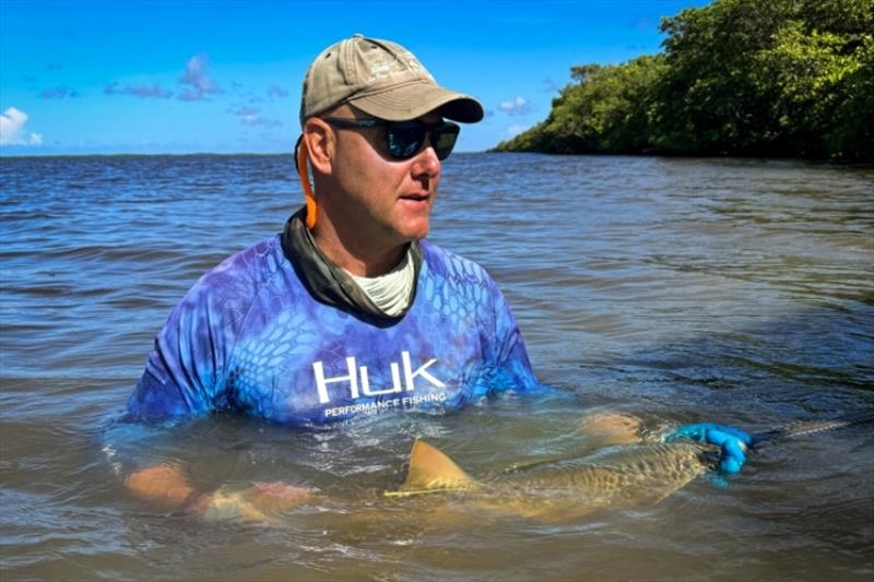 Dr. John Carlson holds a juvenile sawfish for sampling photo copyright NOAA Fisheries / Annsli Hilton taken at  and featuring the Fishing boat class