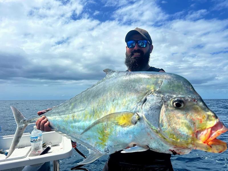 Adrian got fully stretched by this enormous diamond trevally. They grow huge in Hervey Bay and they pull like freight trains - photo © Fisho's Tackle World Hervey Bay