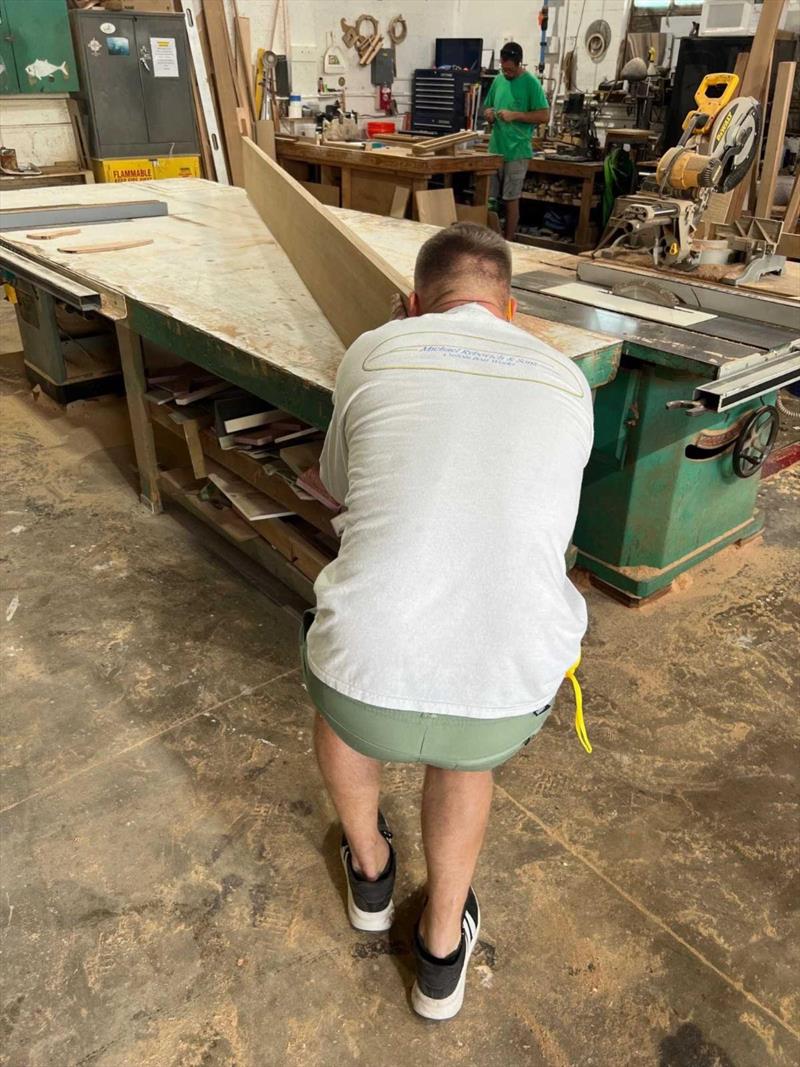 Hull #9 - Thomas selecting teak - photo © Michael Rybovich & Sons