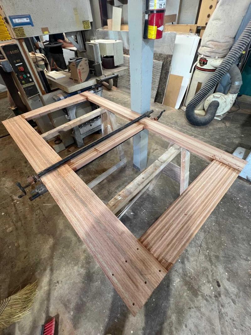 Hull #9 - Salon door framing - photo © Michael Rybovich & Sons