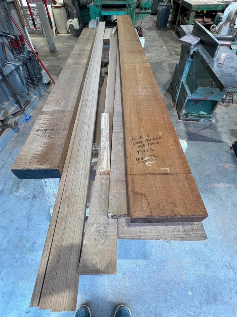 Hull #10 - Teak selection for bridge - photo © Michael Rybovich & Sons