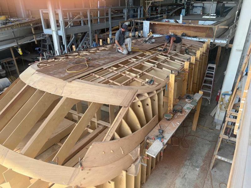 Hull #11 - Deckhouse corner installation - photo © Michael Rybovich & Sons