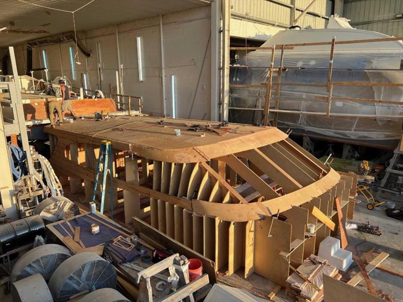 Hull #11 - Deckhouse in the morning light, ready for shaping - photo © Michael Rybovich & Sons