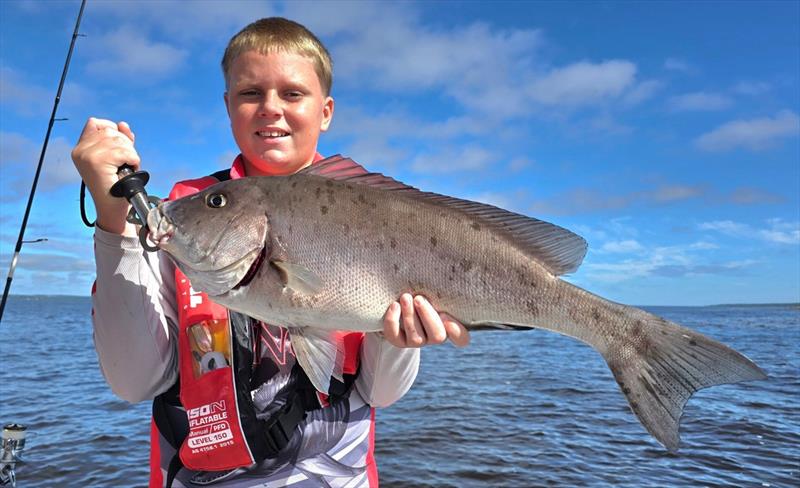 Hot Reels Charters had the boys huffing and puffing whilst hauling in hard-pullers like this blackall - photo © Fisho's Tackle World