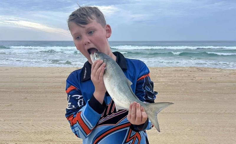 Ethan was hungrier than the tailor last week on Fraser. He spun his heart out and was on the spot anytime a fish was caught photo copyright Fisho's Tackle World Hervey Bay taken at  and featuring the Fishing boat class