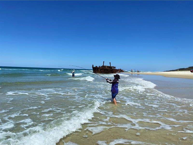 Evan catching tailor and dart near the wreck of the Maheno on Fraser Island - photo © Fisho's Tackle World Hervey Bay