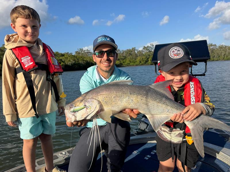The Koeppen boys showing Dane how to catch threadies in the river - photo © Fisho's Tackle World Hervey Bay