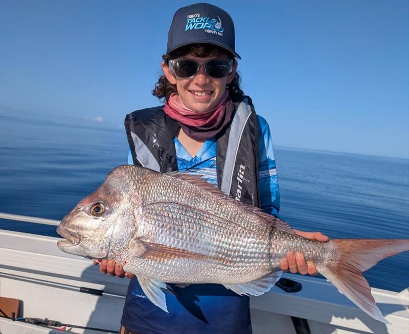 How's this for 'golden trevally bycatch' for young Lewis. A magnificent 76cm snapper on plastic in brilliant conditions close inshore photo copyright Fisho's Tackle World Hervey Bay taken at  and featuring the Fishing boat class