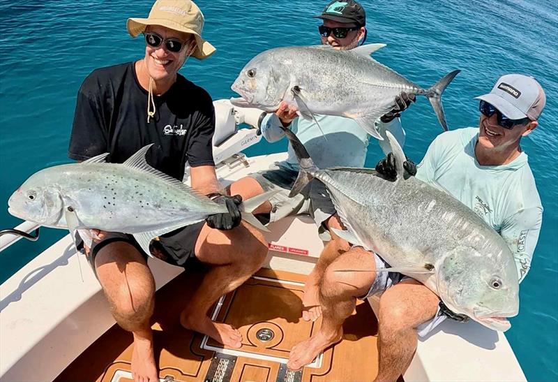 The GTs were on the rampage when Saltwater Playground Charters hit the shallow shoal country off Breaksea Spit photo copyright Fisho's Tackle World Hervey Bay taken at  and featuring the Fishing boat class