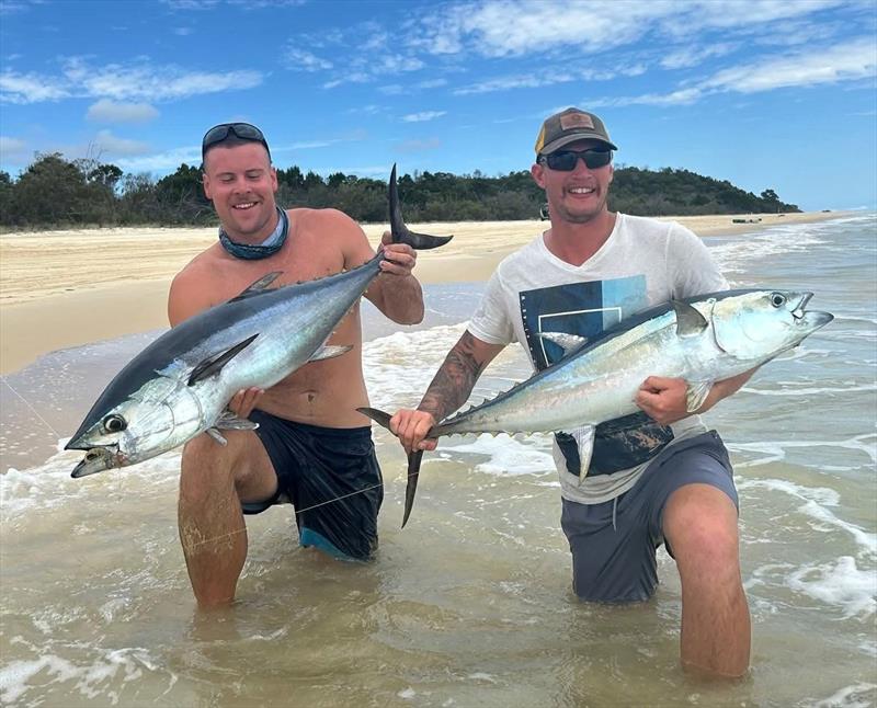 How's this for land-based sports fish from Fraser Island. Kayle and his mate with some ripper longtails photo copyright Fisho's Tackle World Hervey Bay taken at  and featuring the Fishing boat class