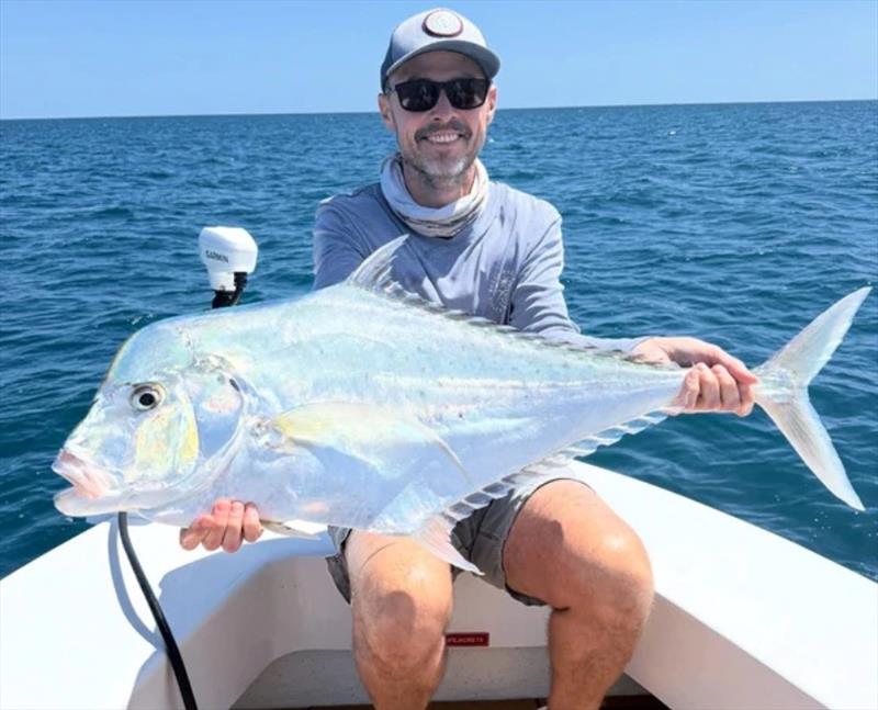 Saltwater Playground charter clients get to catch some spectacular sports fish. Few more photogenic than big diamond trevally like this one photo copyright Fisho's Tackle World Hervey Bay taken at  and featuring the Fishing boat class